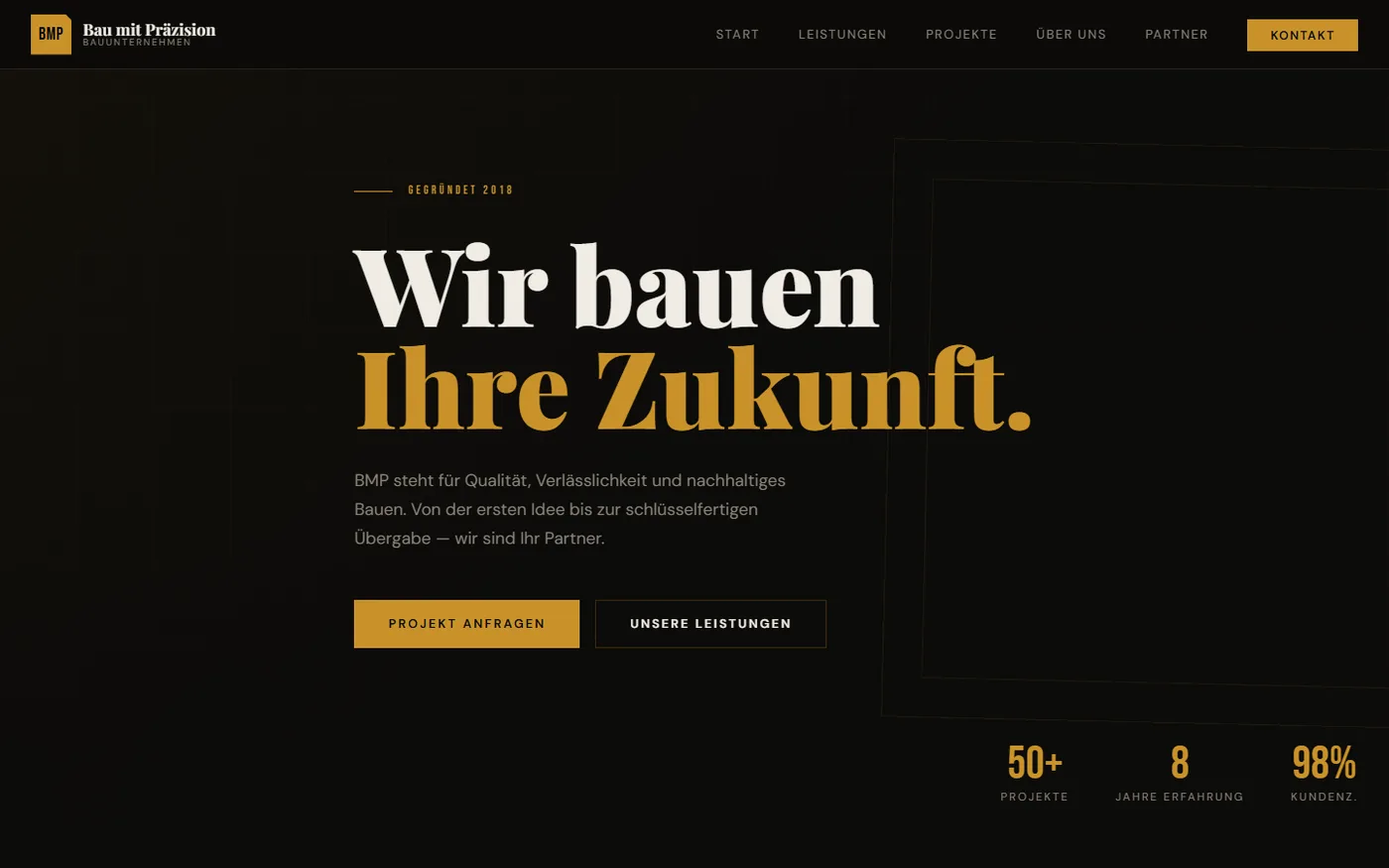 Startseite der Website BMP – Bau mit Präzision