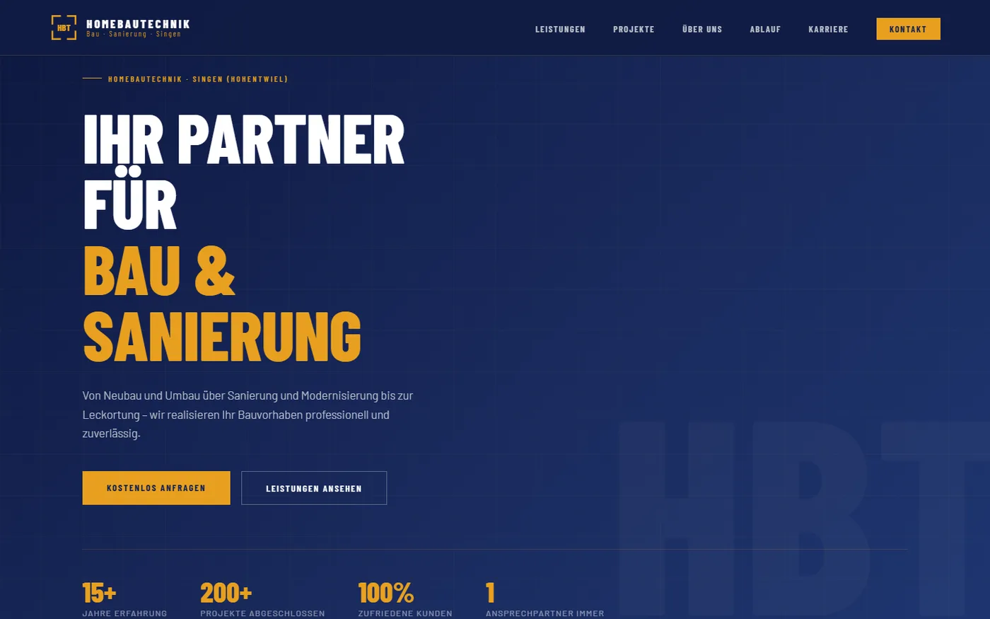 Startseite der Website HBT Homebautechnik